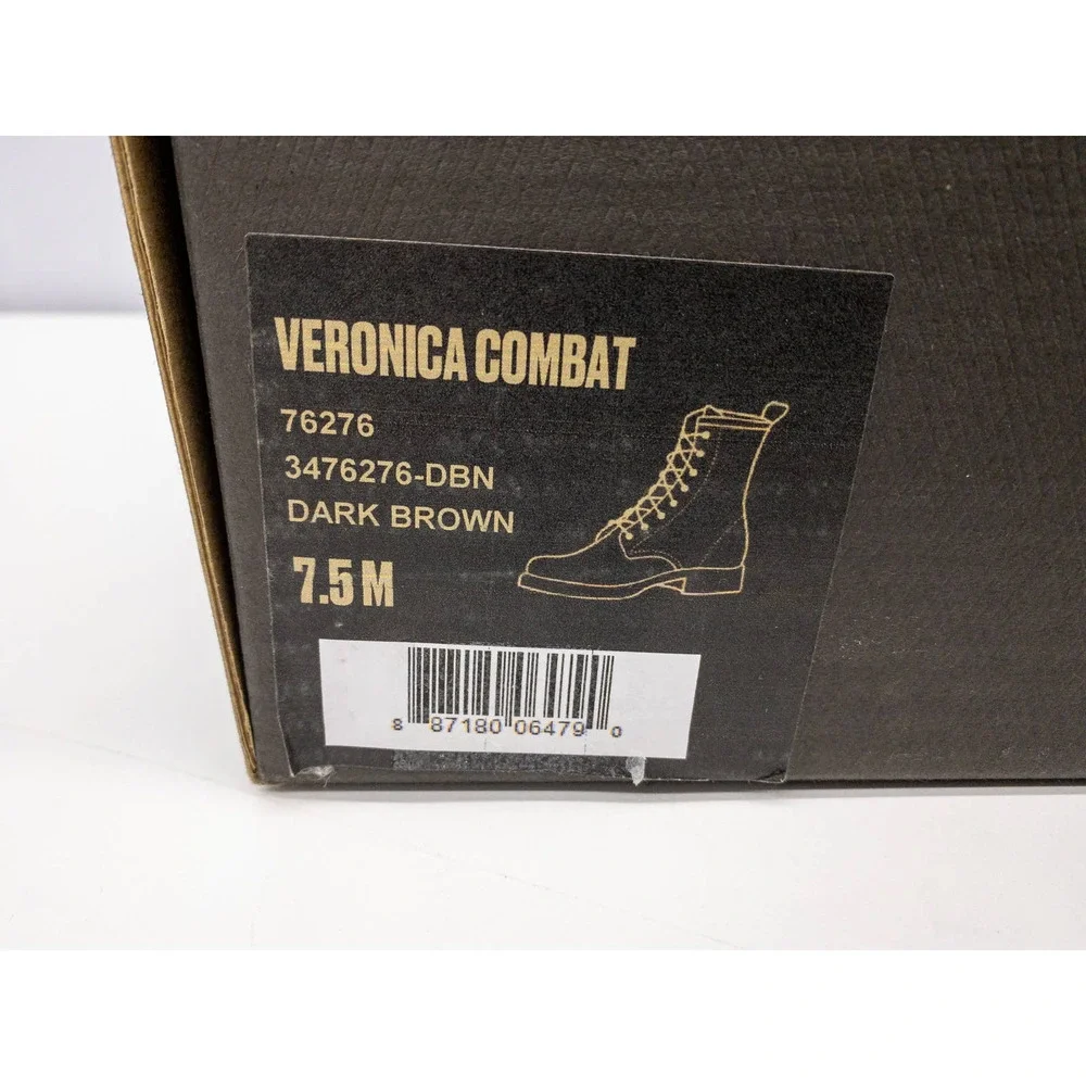 Frye Dark Brown Veronica Leather Lace Up Heeled Combat Boots 7.5 - Picture 10 of 12